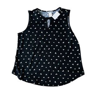 StitchWurks Printed Sleeveless Blouse Black / White / Green Women's Large (L)